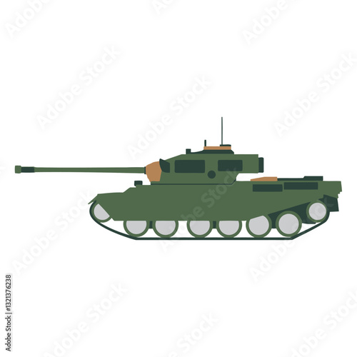 Armored Warfare: A powerful, modern tank, in a flat vector style, stands ready. Symbolizing military might, precision, and the strength of armored warfare. 