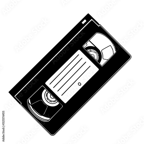 VHS Tape Silhouette: A striking black and white image of a VHS tape. Simple, modern and versatile, it evokes nostalgia.