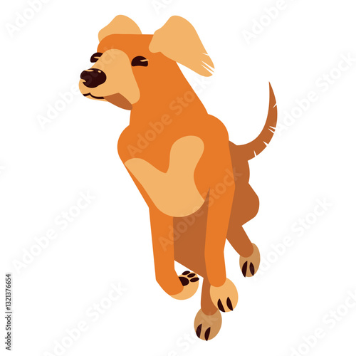 Golden Dog: A charming golden dog, in a cheerful pose, is happily leaping. The artwork brings a cheerful and adorable scene, which is ideal for conveying optimism, friendship, and fondness.