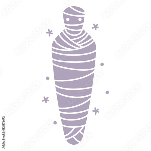 Mysterious Mummy in Lavender: A spectral mummy, meticulously swathed in lavender bandages, evokes the mystery and ancient secrets of ancient tombs. An evocative illustration for any spooky subject!