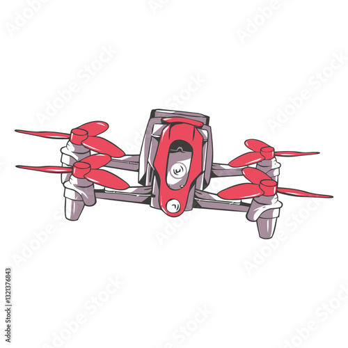 Aerial Navigator: A vibrant illustration of a modern drone with its rotors poised for flight, showcasing cutting-edge technology and aerial exploration.