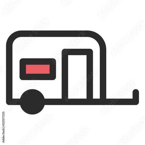Illustrated Trailer Icon: A simple, illustrative icon of a travel trailer, perfect for design projects, representing travel, adventure, and mobility.