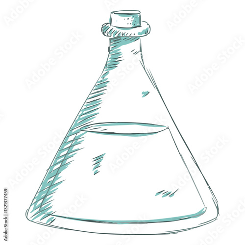 Potion Illustration: A captivating drawing of a glass bottle, sealed with a cork, holding a mysterious liquid. Ideal for scientific or magical concepts. 