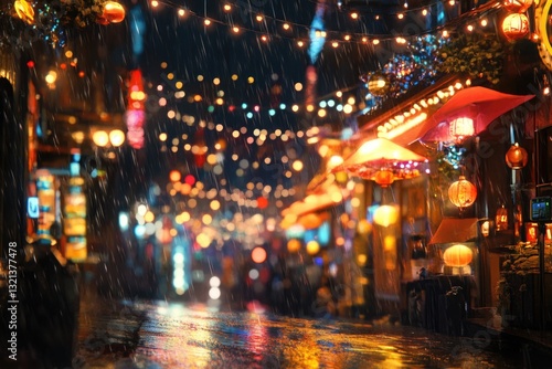 Wallpaper Mural People walking in the rain on a dark and wet city street, perfect for depicting urban scenes or weather conditions Torontodigital.ca