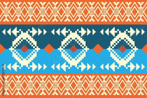 Geometric, seamless,pixel traditional ethnic, thai pattern, fabric pattern for textiles, rugs, wallpaper, clothing, sarong, batik, wrapping, embroidery, print, background, cover, illustration, vector.