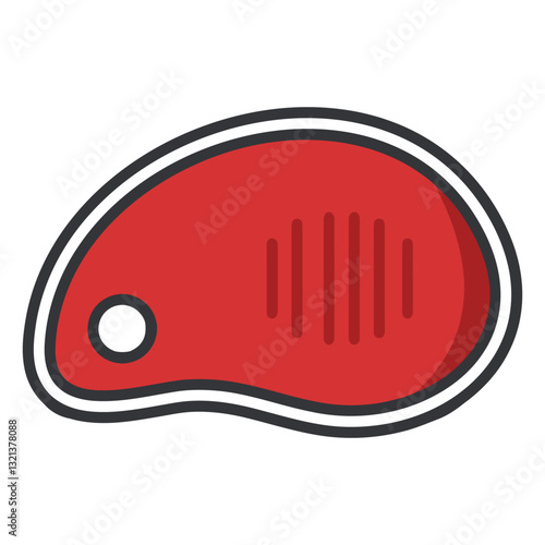 Beef Steak Icon: A visually appealing and graphic representation of a succulent beef steak, designed in a clean, modern style. The vibrant red color and meticulous detail evoke appetite and quality.