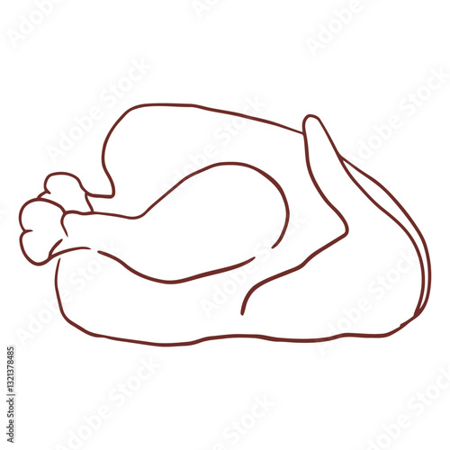 Outline of a Roasted Chicken: A simple, clean, line drawing of a fully prepared roasted chicken, ideal for culinary or food-related design projects, and food art.