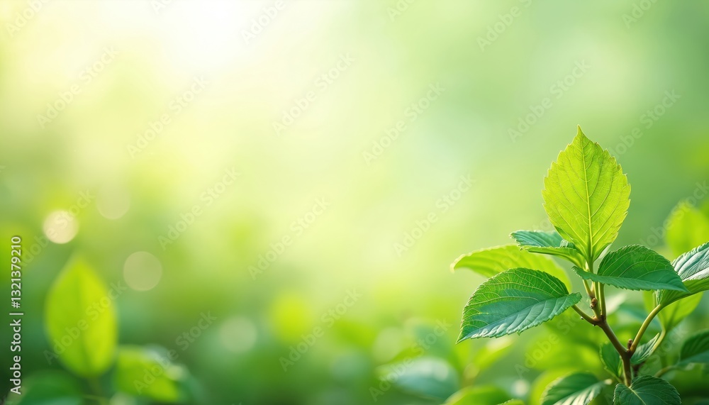 Green bio background features blurred foliage sunlight with copy space for text. Healthy nature concept fresh vibrant leaves, natural organic environment, ecology plant growth, rebirth. Invigorating