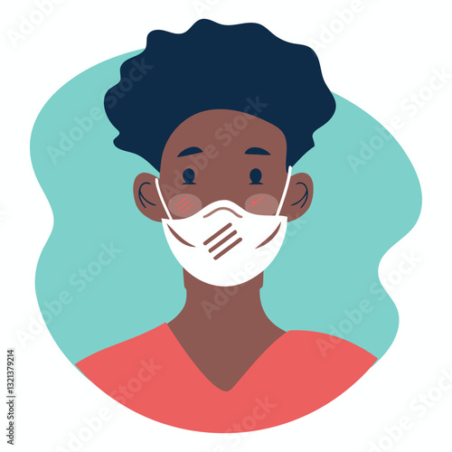 Masked Individual: A person wearing a protective face mask against a serene backdrop, advocating health and safety, presenting a modern and minimalist visual representation