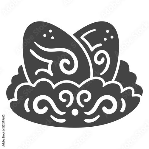 Ornate Nest with Two Eggs: A meticulously illustrated nest cradles two elegantly decorated eggs, exuding a sense of refined artistry and springtime charm. 