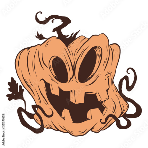 Spooky Pumpkin Cartoon: A grinning jack-o'-lantern character, embodying the spirit of Halloween with its carved features, rendered in a cartoonish, eye-catching style.