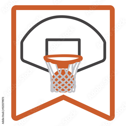 Basketball Hoop Emblem: A stylized illustration showcases a basketball hoop with a ball, set within a banner-shaped frame, perfect for sports-themed designs and content. 