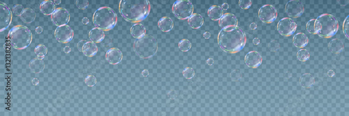 Realistic soap bubbles on a transparent background. Vector illustration. EPS 10.