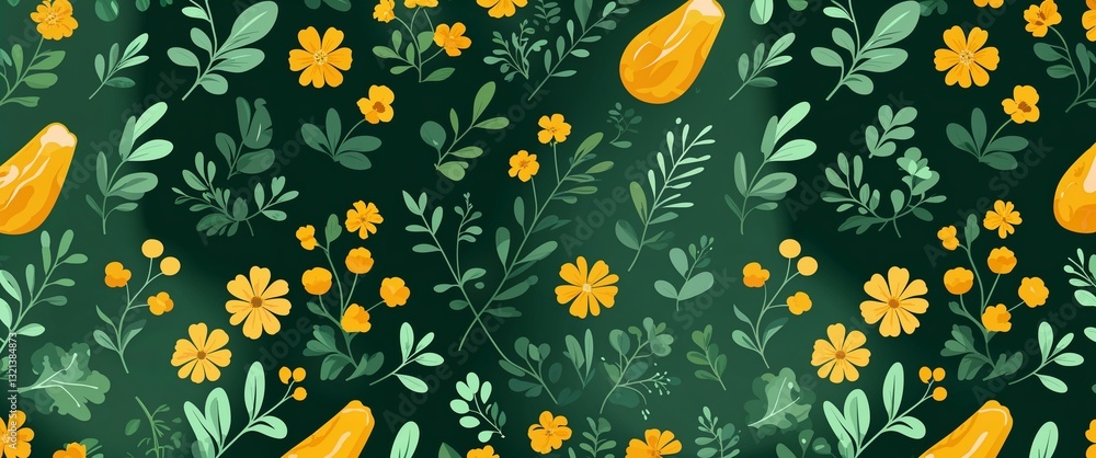 Obraz premium mustard greens pattern on green plain background digital abstract art work illustration design