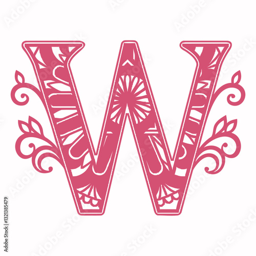 Elegant Letter W: A beautifully designed letter 'W' adorned with floral patterns and decorative flourishes, showcasing intricate craftsmanship and artistic detailing.