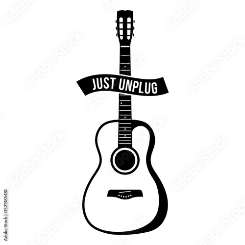 Unplugged Acoustic Guitar: Minimalist graphic representation of an acoustic guitar, symbolising the serene experience of playing music, advocating a retreat from a tech-saturated world.