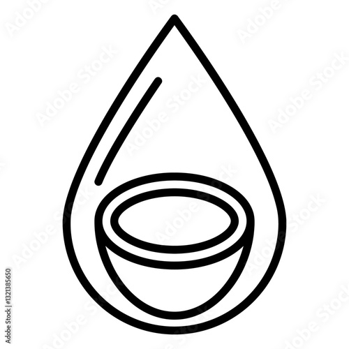Water Drop with Bowl Inside: A minimalist illustration of a water drop encompassing a bowl, symbolizing purity, nourishment, and the vital essence of life.
