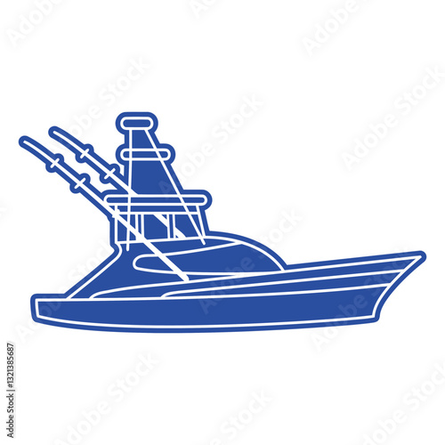 Blue Fishing Boat Illustration: A striking illustration of a modern fishing vessel, perfectly rendered in bold blue, exudes maritime essence.