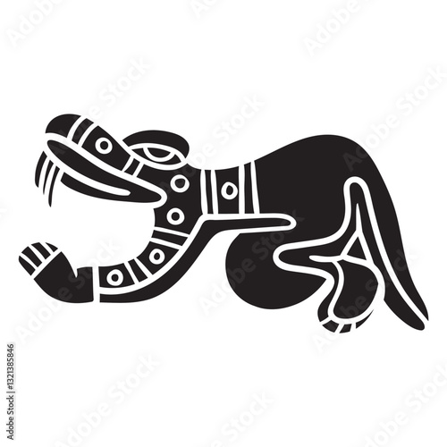 Ancient Serpent Glyph: An intricate monochrome illustration of a stylized serpent glyph, featuring bold lines and symbolic details, reminiscent of ancient civilizations and cultural artistry.