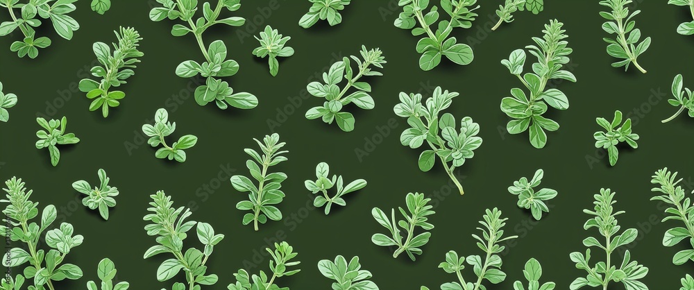 Fototapeta premium oregano pattern on green plain background digital abstract art work illustration design