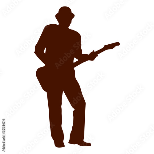 Silhouette of a Guitar Player: A striking silhouette captures a guitarist in full flow, poised with instrument, expressing rhythm, style and artistic dedication.