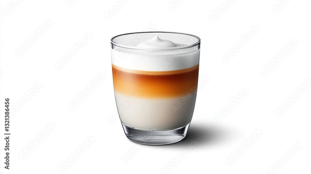 Layered Latte Macchiato Drink Glass Creamy Foam Coffee Espresso Milk Layered Latte Macchiato Drink Glass Creamy Foam Coffee Espresso Milk