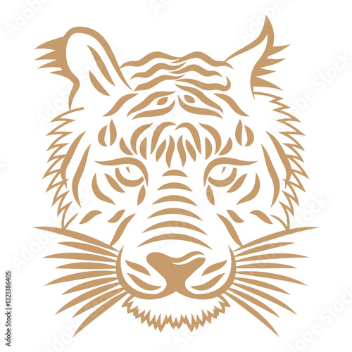 Tiger's Fierce Gaze: A stylized and striking depiction of a tiger's head, showcasing detailed lines and a commanding presence, perfect for artistic projects.