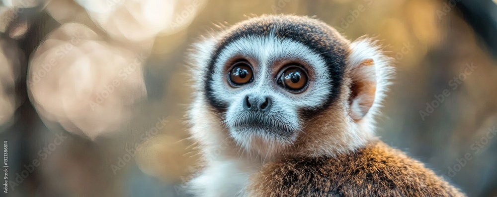 A small primate with large expressive eyes appears curious and alert A small primate with large expressive eyes appears curious and alert