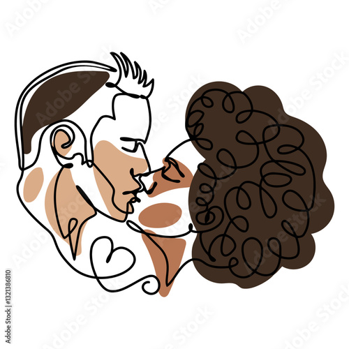 Embrace: Captivating one-line art depicting a moment of tender intimacy between two individuals, showcasing a bond of love and affection.