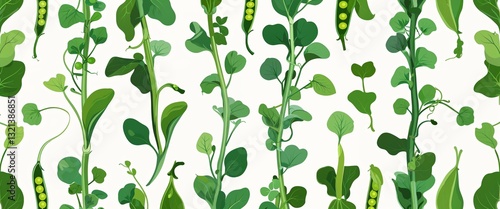 pea shoots pattern on white plain background digital abstract art work illustration design