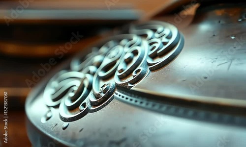a metal lid  with  a decorative pattern