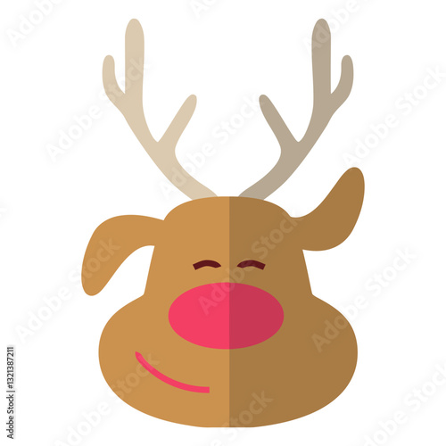 Joyful Reindeer Icon: A charming illustration captures a reindeer's face, marked by a prominent, cheerful red nose, graceful antlers, and a soft smile.