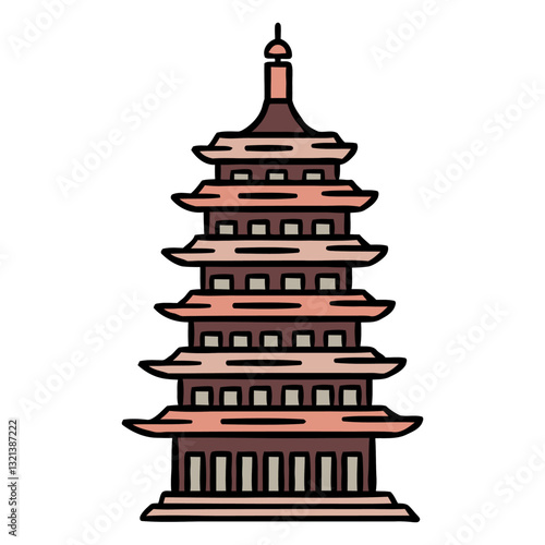 Ancient Tower's Silhouette: A captivating illustration of a traditional tower stands tall, its tiered design reaching towards the sky. showcasing historical beauty and architectural splendor.