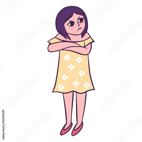 Animated Expression: Captivating animated portrayal of a girl, conveying irritation and discontent, perfect for illustrating various emotions and concepts.