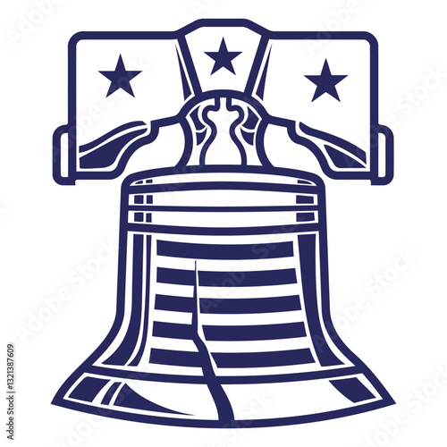 Iconic Symbol of Freedom: A stylized, detailed image of a liberty bell, a potent symbol of freedom and American heritage, rendered in a clean, minimalist design suitable for various applications.