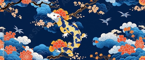 tatsoi pattern on blue plain background digital abstract art work illustration design