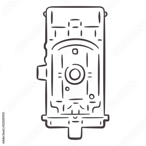 Industrial Valve Illustration: A detailed monochrome illustration of an industrial valve, rendered in a clean, technical style. Focus on design