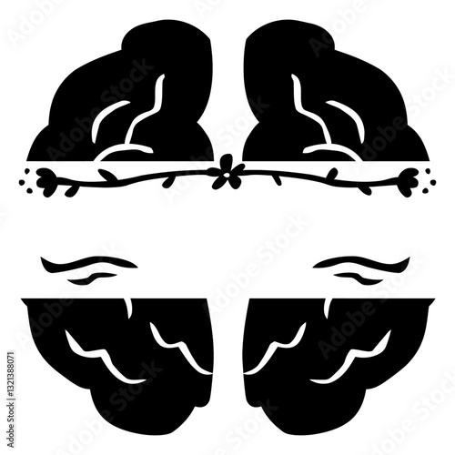 Brain Artwork: A minimalist illustration of a human brain, rendered in a stark black and white style, symbolizes intelligence and thought.