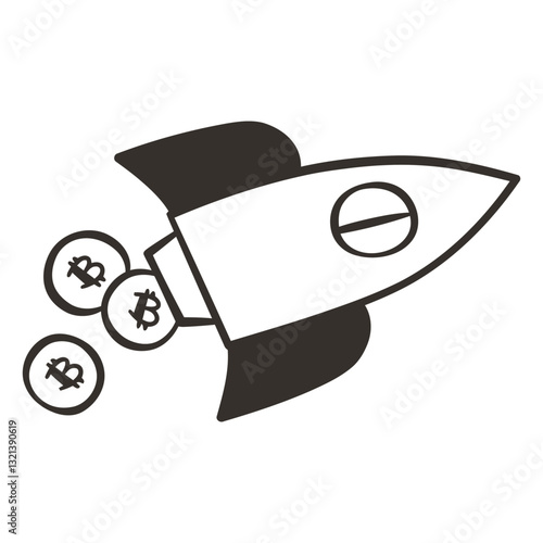 Bitcoin Rocket to the Moon: A sleek, stylized rocket ship propels into the cosmos, its trajectory marked by bitcoin symbols, representing the soaring potential of cryptocurrency and financial growth.