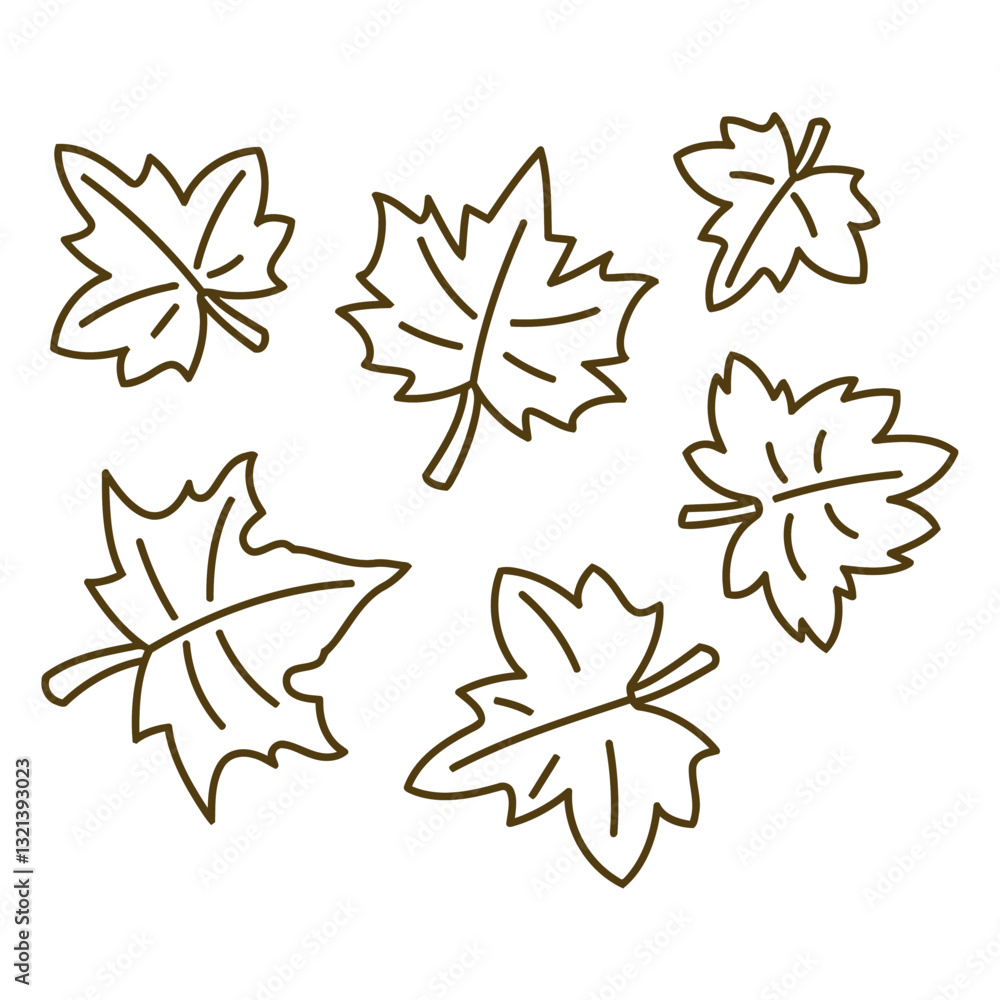 Obraz premium Autumn Leaves: Elegant line art of maple leaves showcases their intricate forms, ideal for illustrating the change of season and themes of natural beauty. 
