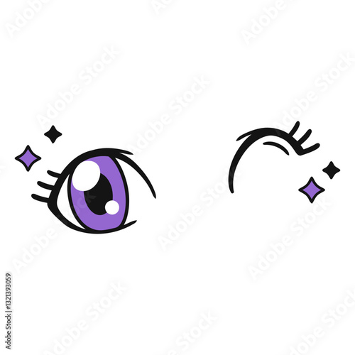 Eye Wink Expression: a vivid and expressive cartoon eye, conveys charm, humor, and playfulness, designed in a fun, cartoonish style.