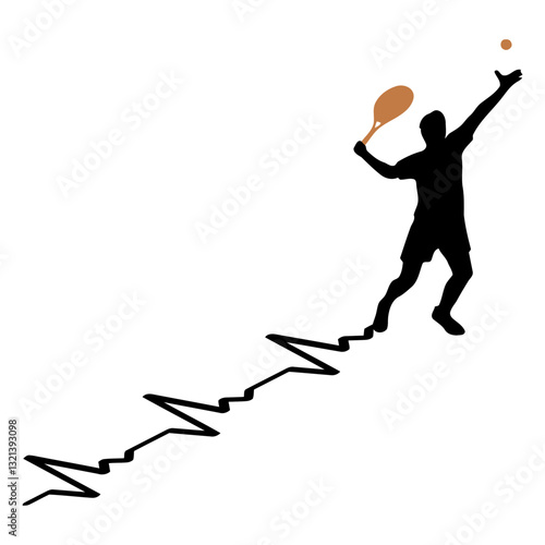 Wallpaper Mural Tennis Serve Silhouette: An energetic tennis player silhouetted mid-serve, racket in hand, ball soaring, embodies the dynamic spirit of sports, intertwined with an abstract heartbeat pattern. Torontodigital.ca