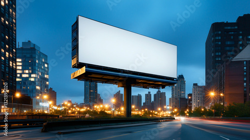 blank billboard stands tall against city skyline, evoking anticipation