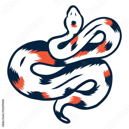 Serpentine Graphic: A stylized illustration of a coiled snake, featuring bold lines and a striking color palette, evoking a sense of mystique and intrigue.