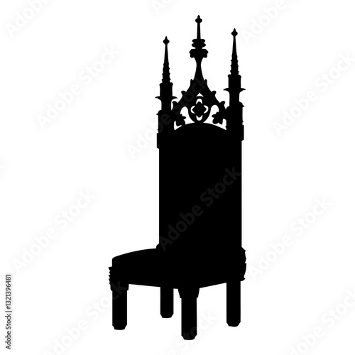 Gothic Chair Silhouette: A detailed silhouette of an elaborately carved gothic chair against an open field, its presence exudes an air of history. 