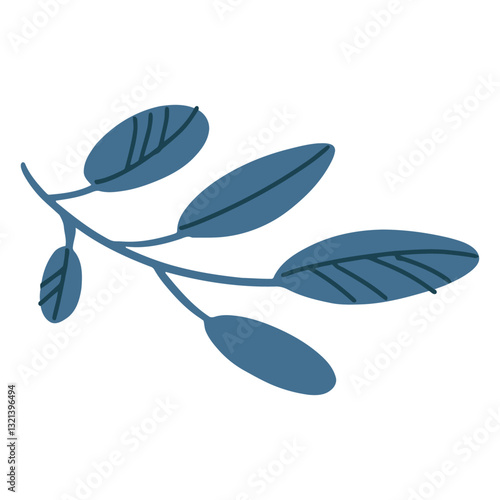 Simple Leafy Branch: A minimalist illustration of a leafy branch, featuring serene blue leaves. The artful simplicity emphasizes nature’s elegance.
