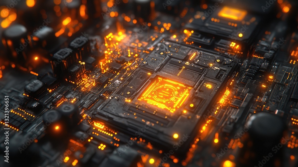 Glowing CPU, circuit board, technology, processing power, data center background, tech illustration Glowing CPU, circuit board, technology, processing power, data center background, tech illustration