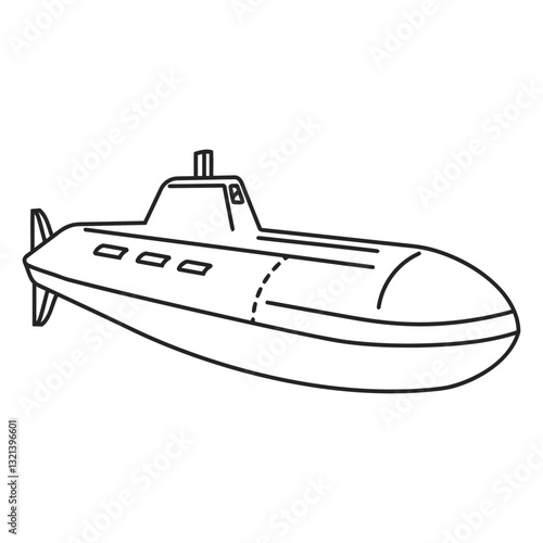 Submarine Illustration: A detailed monochrome illustration of a submarine, with all the key features accurately represented, perfect for educational or nautical-themed projects.