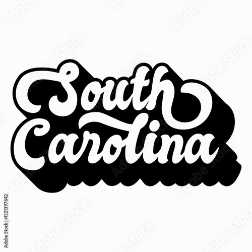 South Carolina State Image: A monochrome graphic showcasing the elegant lettering and outline of the state, reflecting the culture and identity of South Carolina. 