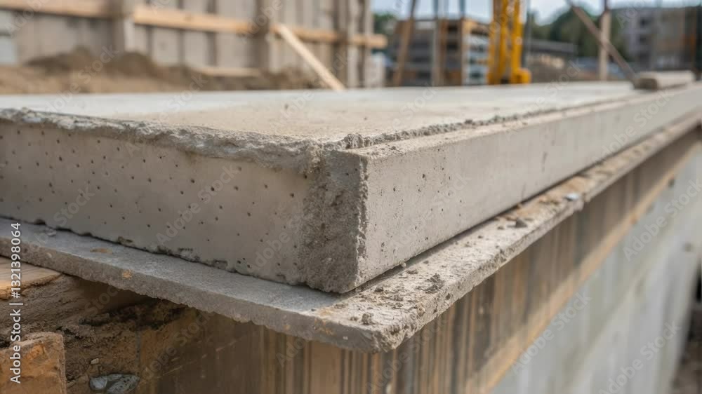 Close up view of precast hollow core concrete slabs being positioned during the construction of a building, showcasing the precise placement and alignment of these structural elements Close up view of precast hollow core concrete slabs being positioned during the construction of a building, showcasing the precise placement and alignment of these structural elements